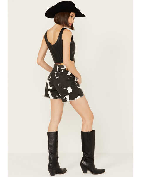 Image #3 - Blue B Women's High Rise Cow Print Belted Shorts , Black, hi-res