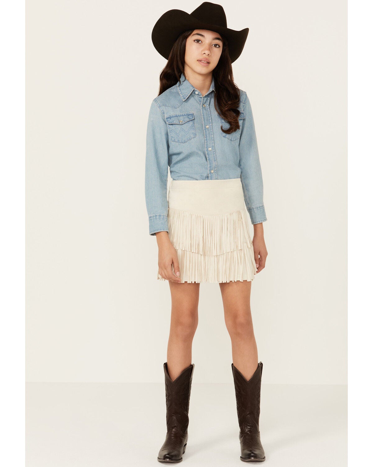Shyanne Girls' Fringe Skirt, Ivory, hi-res