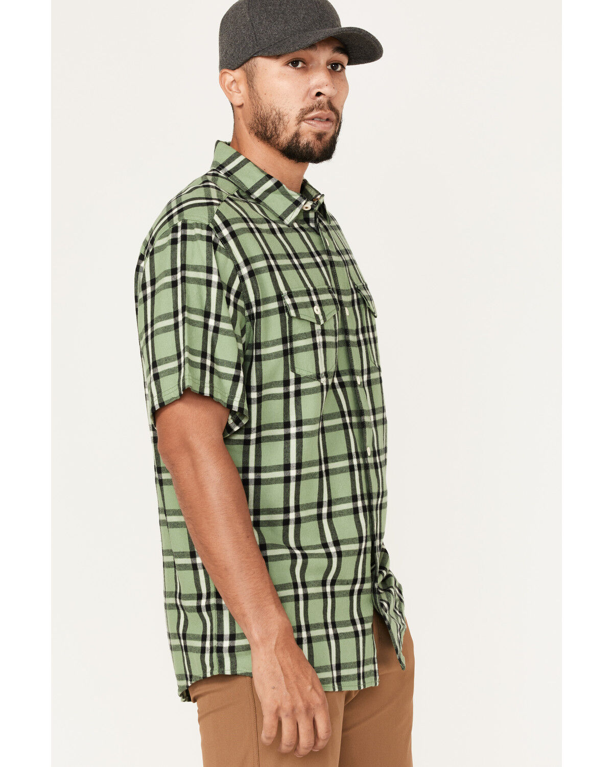 Image #2 - Brothers and Sons Men's Casual Plaid Short Sleeve Button Down Western Shirt, Light Green, hi-res