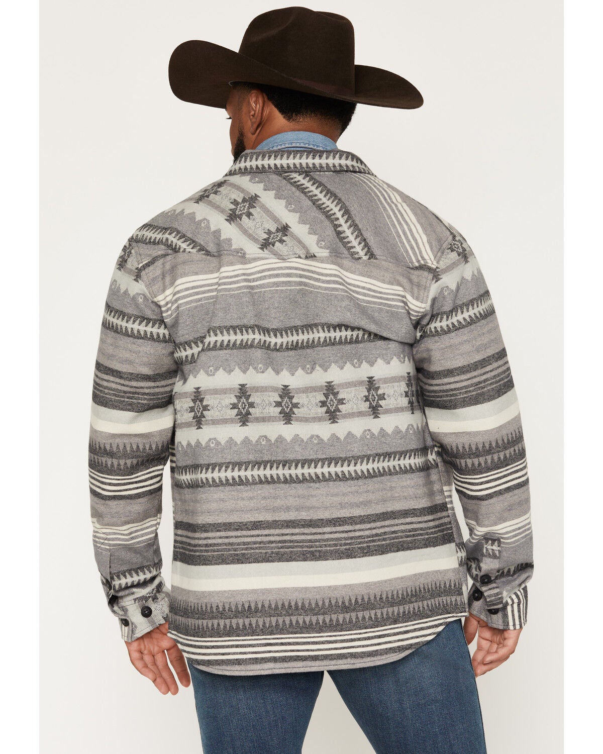 Image #4 - Cody James Men's Cowpoke Southwestern Striped Sherpa Lined Shirt Jacket, Charcoal, hi-res