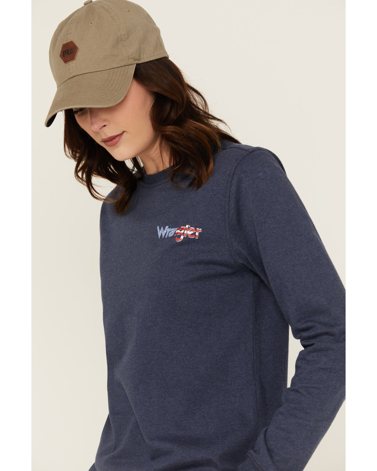 Image #4 - Wrangler Women's FR Americana Long Sleeve Graphic Work T-Shirt, Navy, hi-res