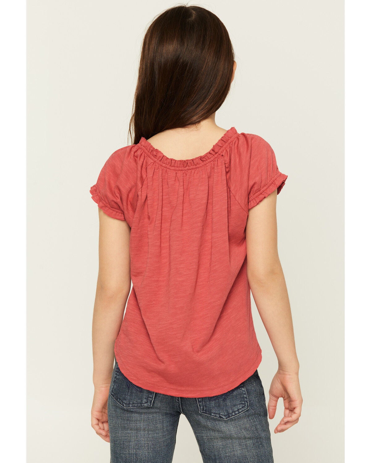 Image #4 - Shyanne Girls' Bow Front Short Sleeve Top, Dark Red, hi-res