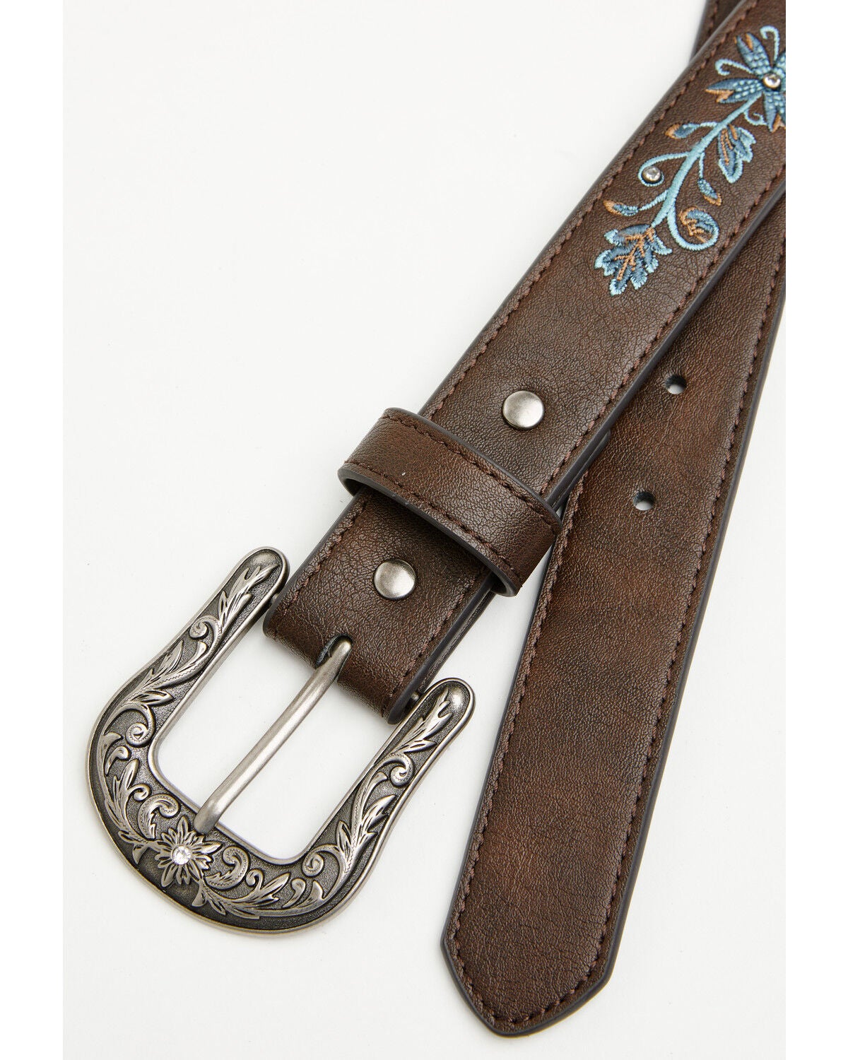 Image #2 - Shyanne Girls' Alina Floral Embroidered Belt, Dark Brown, hi-res