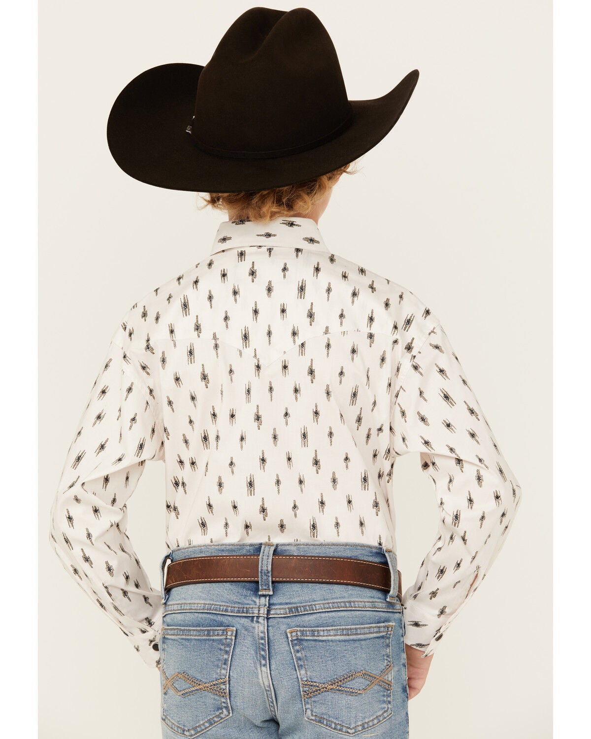 Image #4 - Rock & Roll Denim Boys' Abstract Geo Print Long Sleeve Snap Stretch Western Shirt, White, hi-res