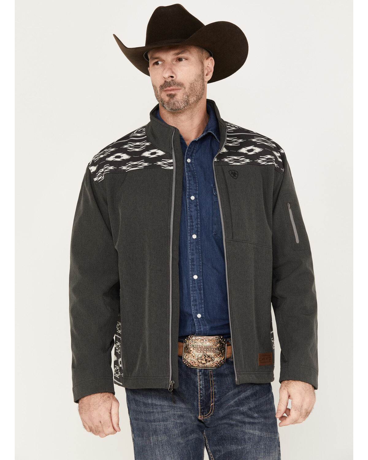 Image #1 - Ariat Men's Vernon 2.0 Chimayo Softshell Jacket, Charcoal, hi-res