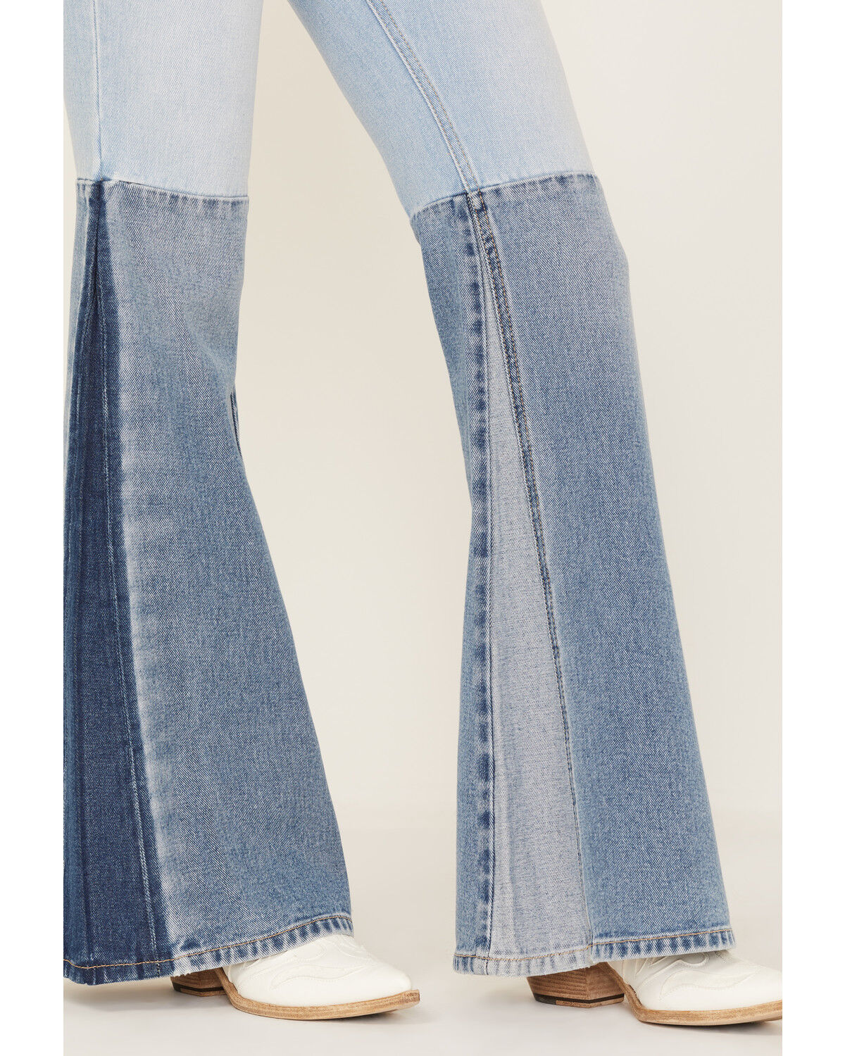 Image #3 - Shyanne Women's Two Tone Seamed Light Wash High Rise Flare Jeans, Dark Wash, hi-res