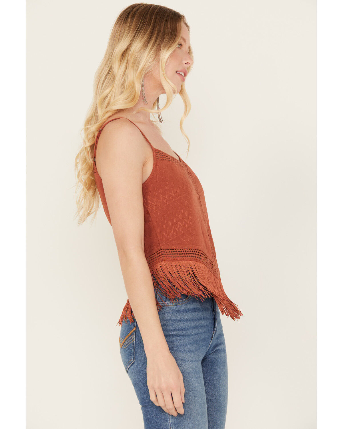 Image #2 - Idyllwind Women's Lace & Fringe Handkerchiefed Tank, Pecan, hi-res