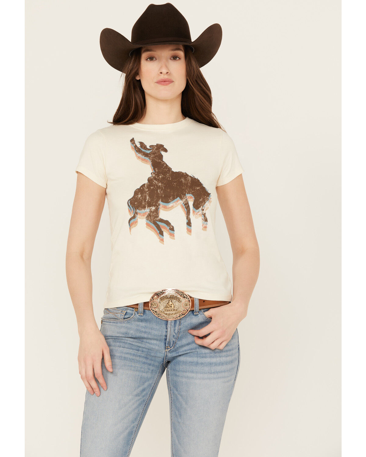 Image #1 - Shyanne Women's Just Ride Short Sleeve Girlfriend Crew Neck Graphic Tee, Cream, hi-res