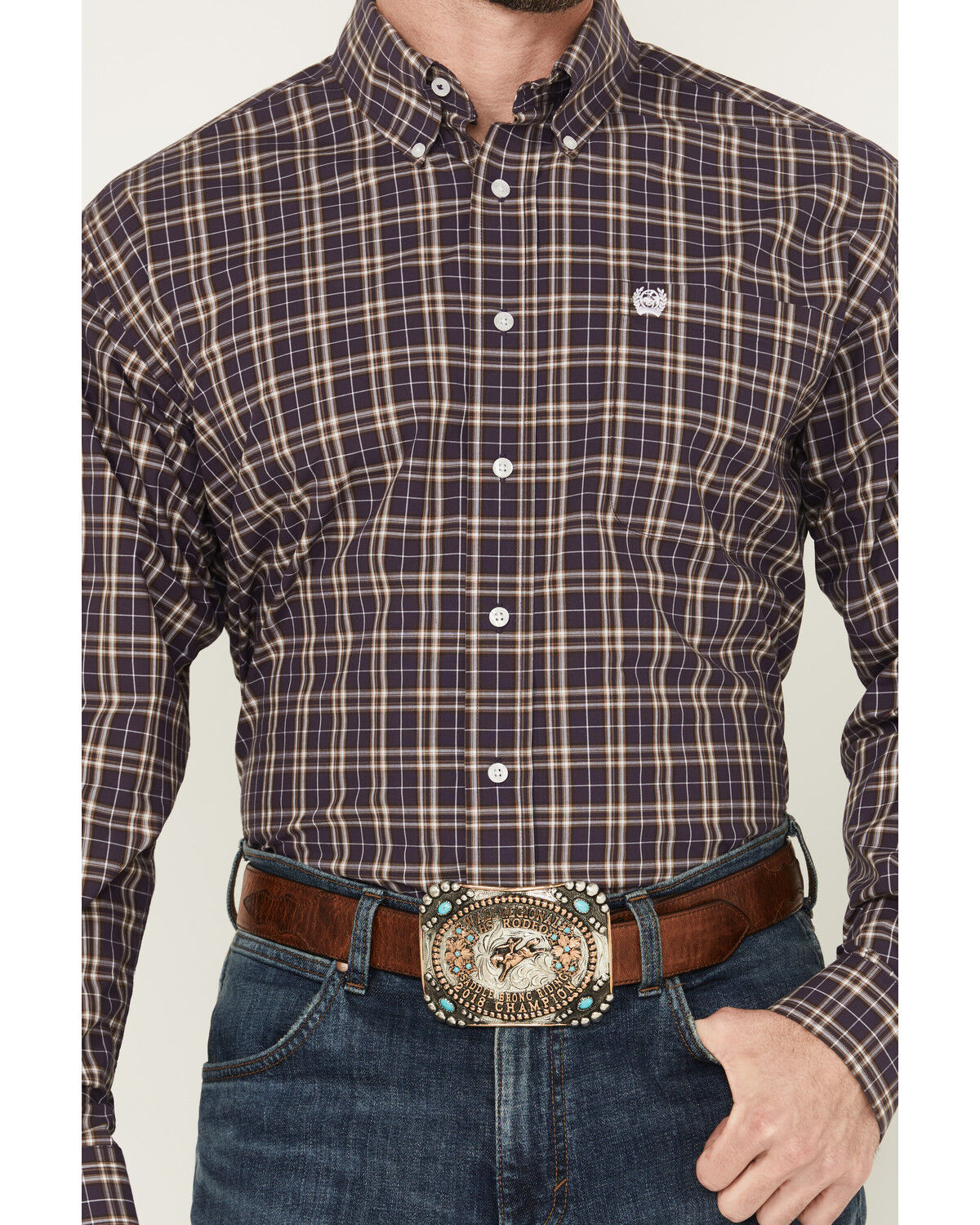 Image #2 - Cinch Men's Plaid Print Long Sleeve Button-Down Western Shirt, Purple, hi-res
