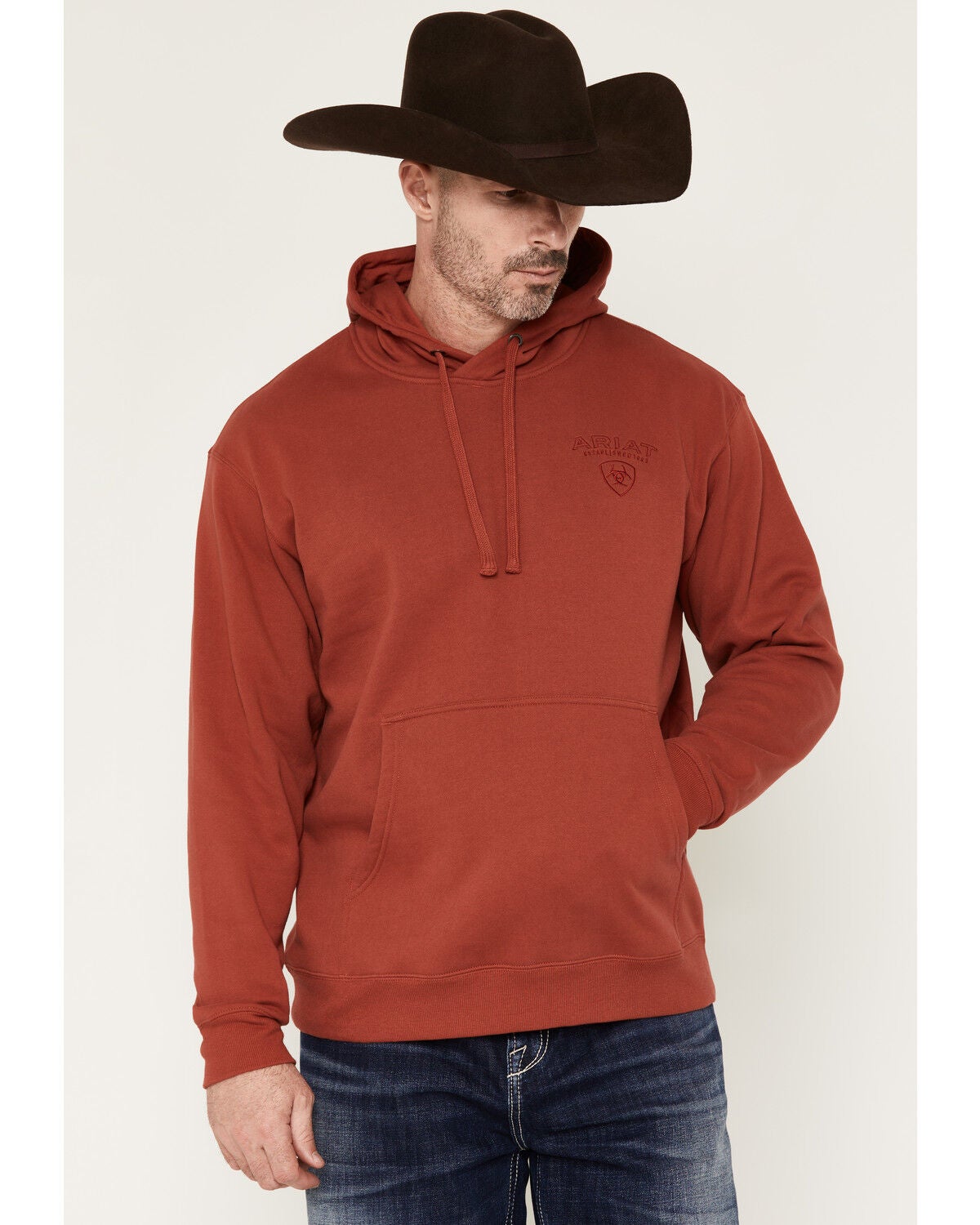 Ariat Men's Archstar Solid Embroidered Hooded Sweatshirt, Red, hi-res