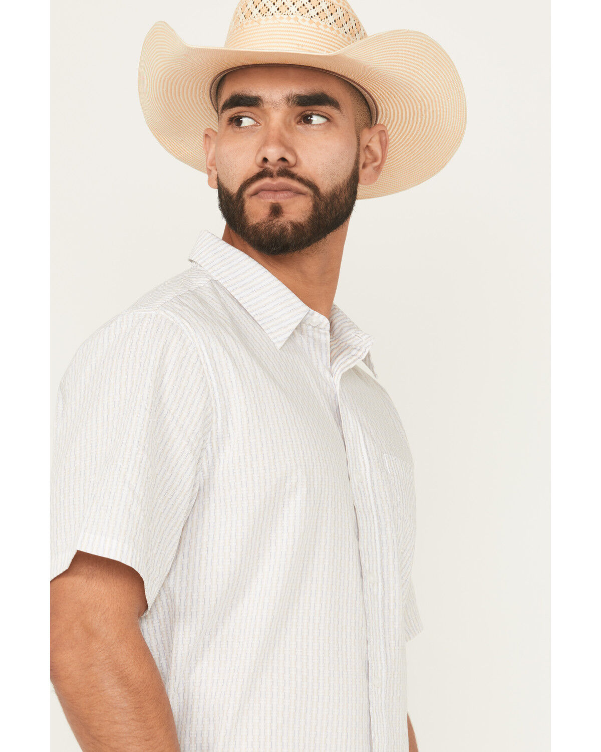 Image #2 - Gibson Trading Co Men's Pool Shark Geo Print Short Sleeve Button-Down Stretch Western Shirt, White, hi-res