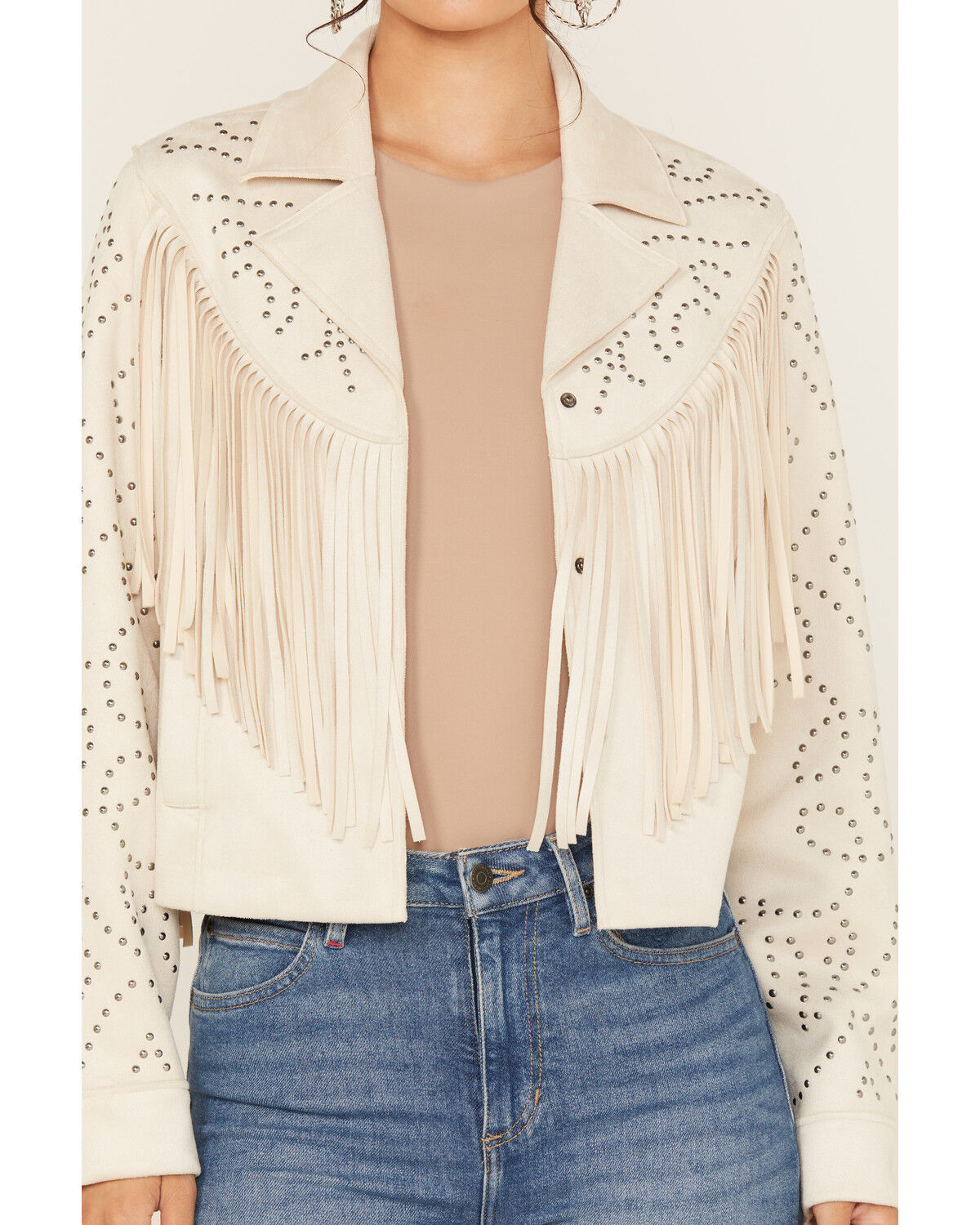 Image #3 - Idyllwind Women's Blair Fringe and Studded Faux Suede Snap Jacket, Off White, hi-res