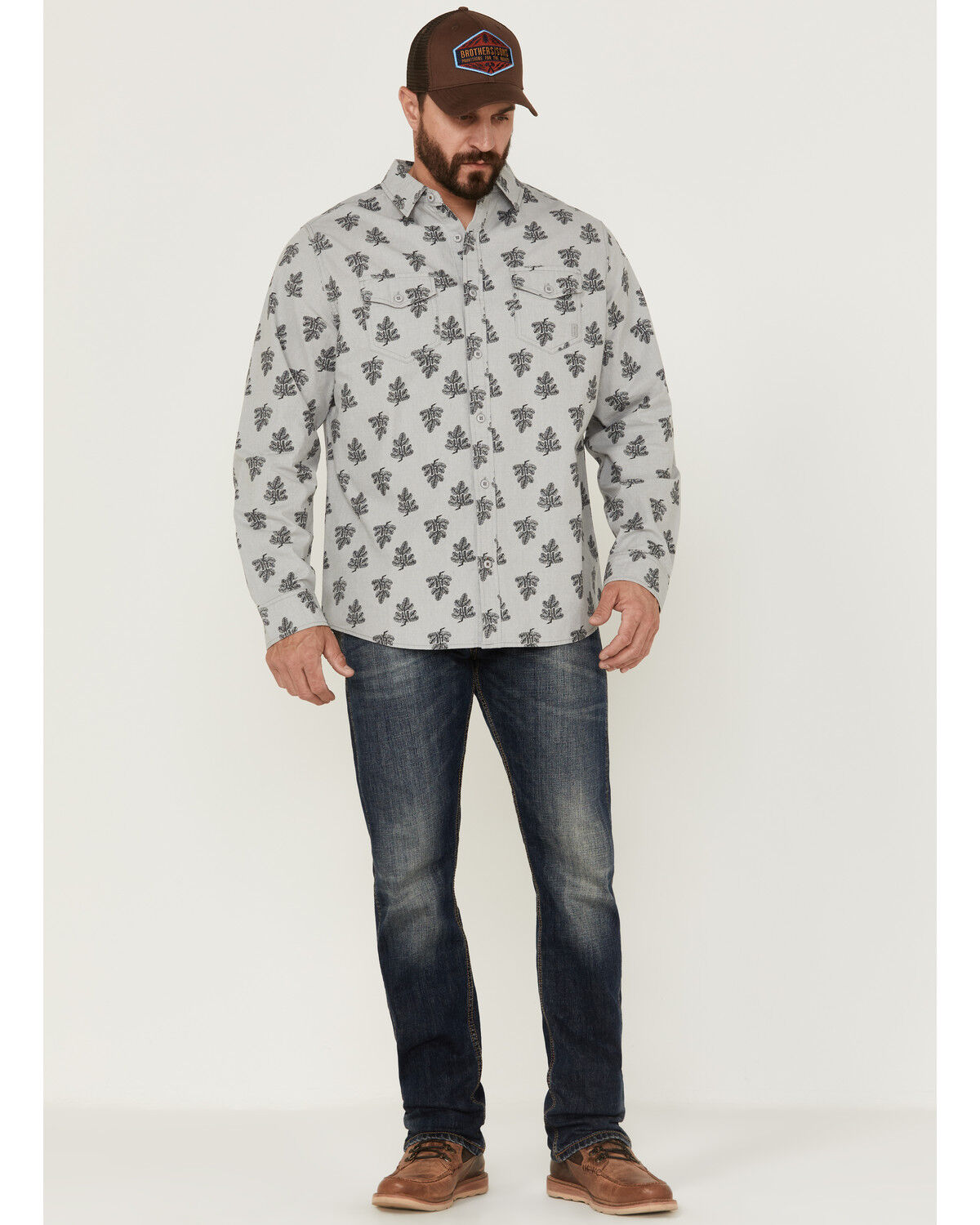 Image #2 - Brothers and Sons Men's All-Over Floral Print Long Sleeve Button Down Western Shirt, Light Grey, hi-res
