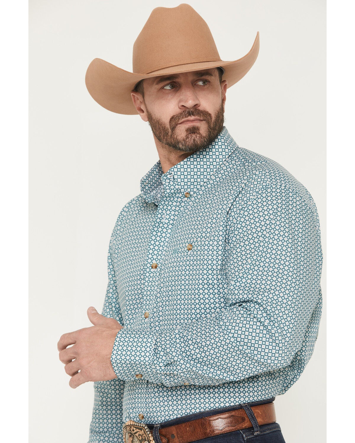Image #2 - Wrangler Men's Classics Geo Print Long Sleeve Button-Down Western Shirt - Tall, Turquoise, hi-res