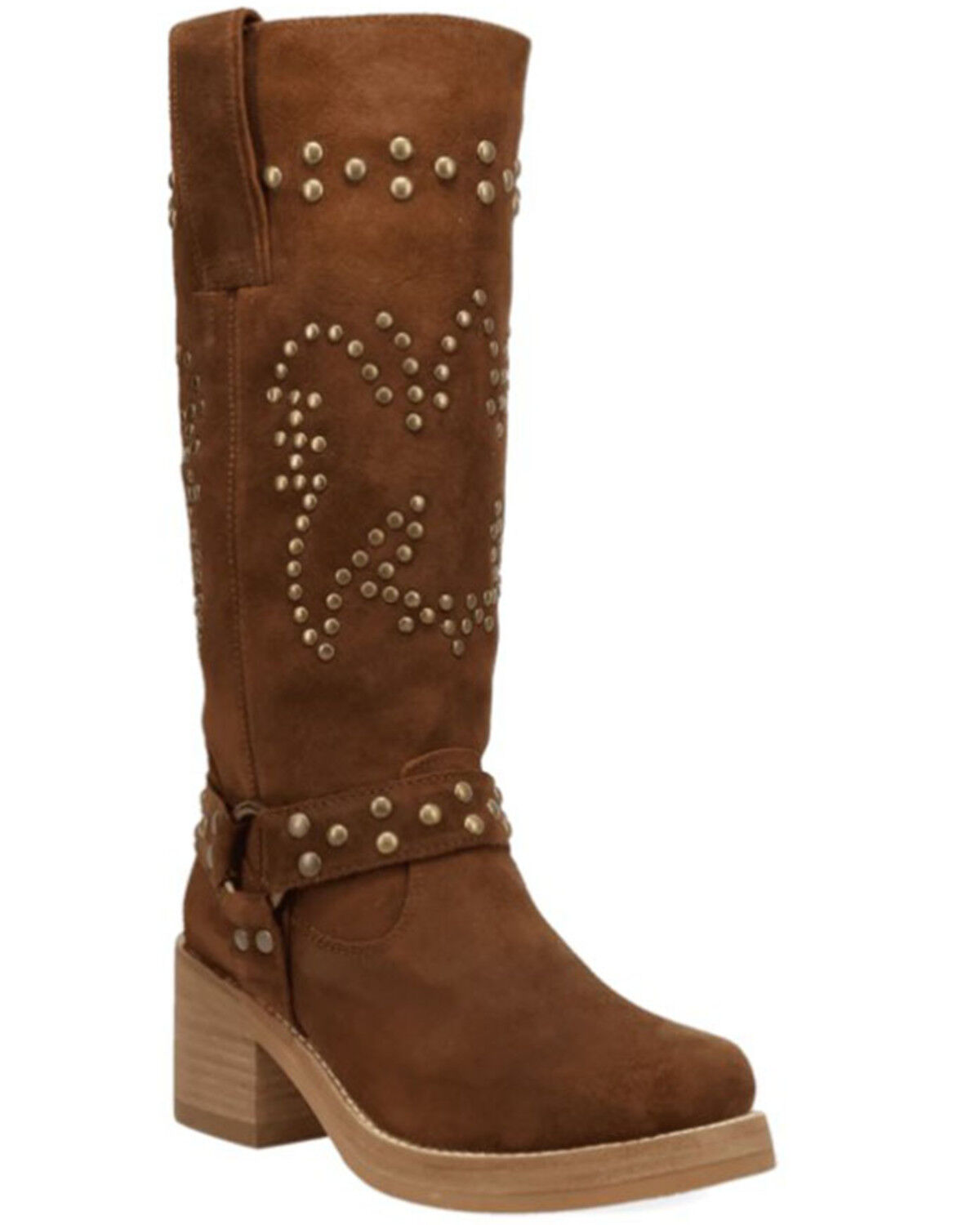 Image #1 - Dingo Women's Troubadour Studded Tall Fashion Boots - Round Toe, Brown, hi-res