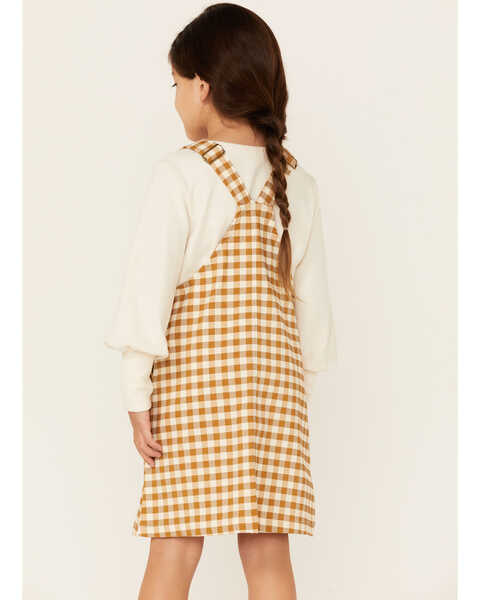 Image #3 - Hayden Girls' Checkered Overall Dress, Mustard, hi-res