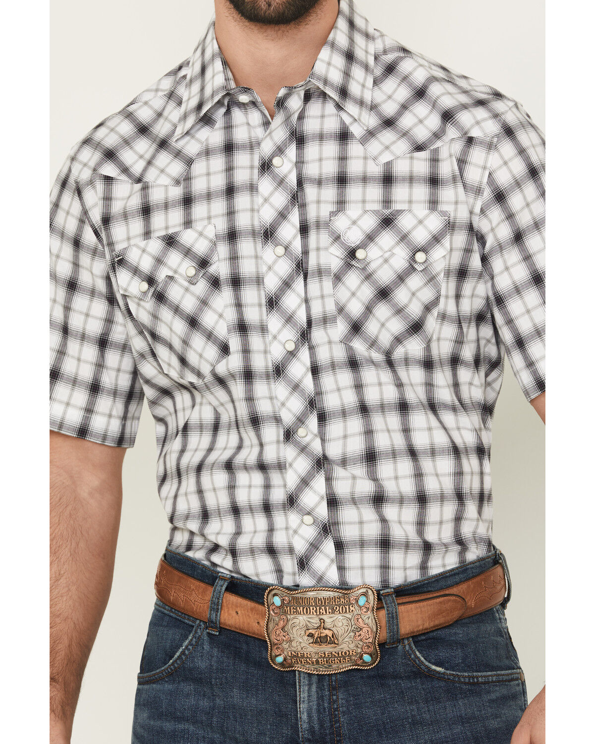 Image #3 - Wrangler Retro Men's Plaid Print Short Sleeve Snap Western Shirt, White, hi-res