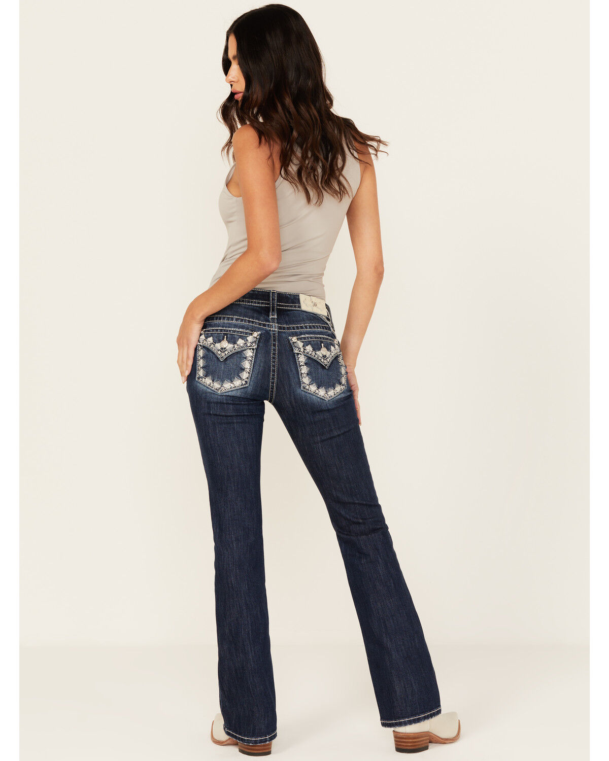 Image #1 - Miss Me Women's Dark Wash Mid Rise Bootcut Stretch Denim Jeans, Dark Wash, hi-res