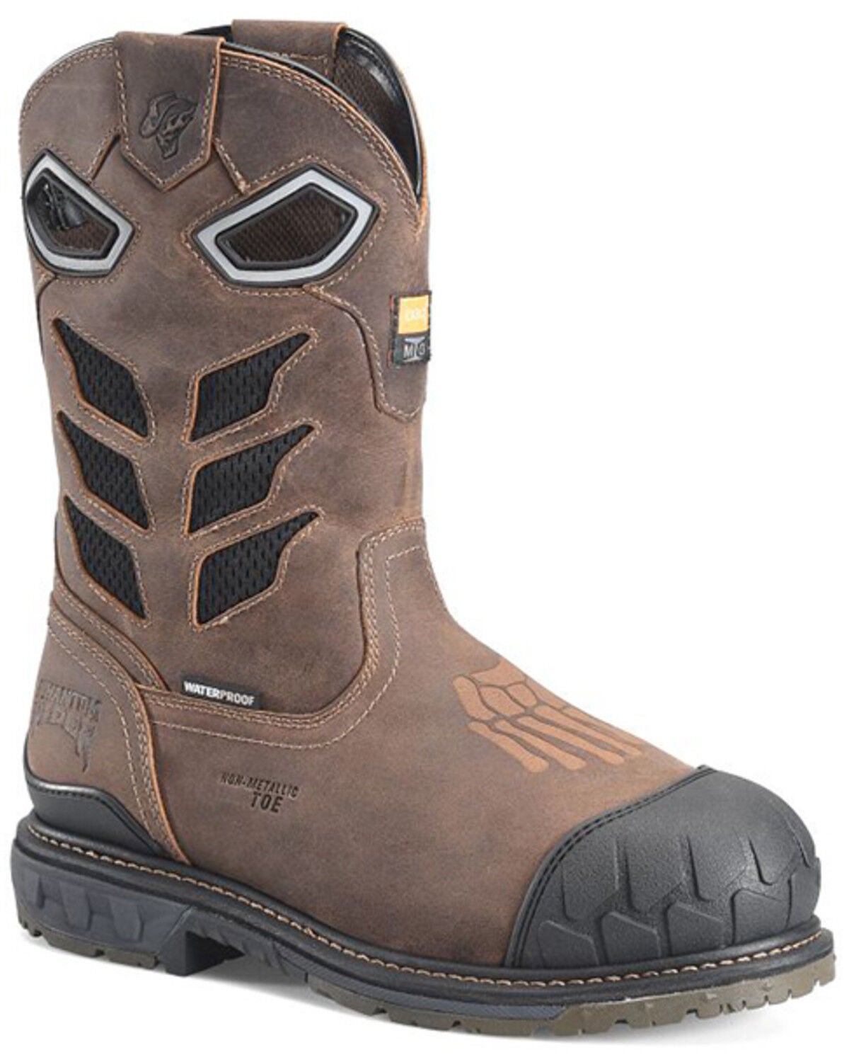 Image #1 - Phantom Rider Men's 11" Crater Waterproof Internal MetGuard Wellington Work Boots - Composite Toe, Brown, hi-res
