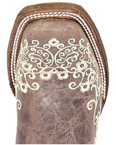 Image #6 - Corral Girls' Crater Bone Embroidered Western Boots - Broad Square Toe, Brown, hi-res