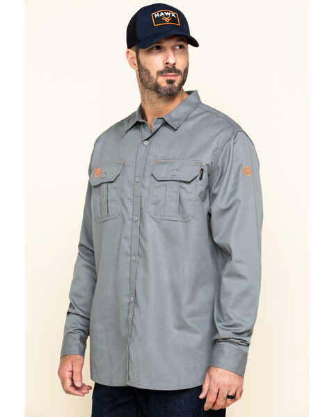 Hawx Men's Grey FR Long Sleeve Woven Work Shirt , Silver, hi-res