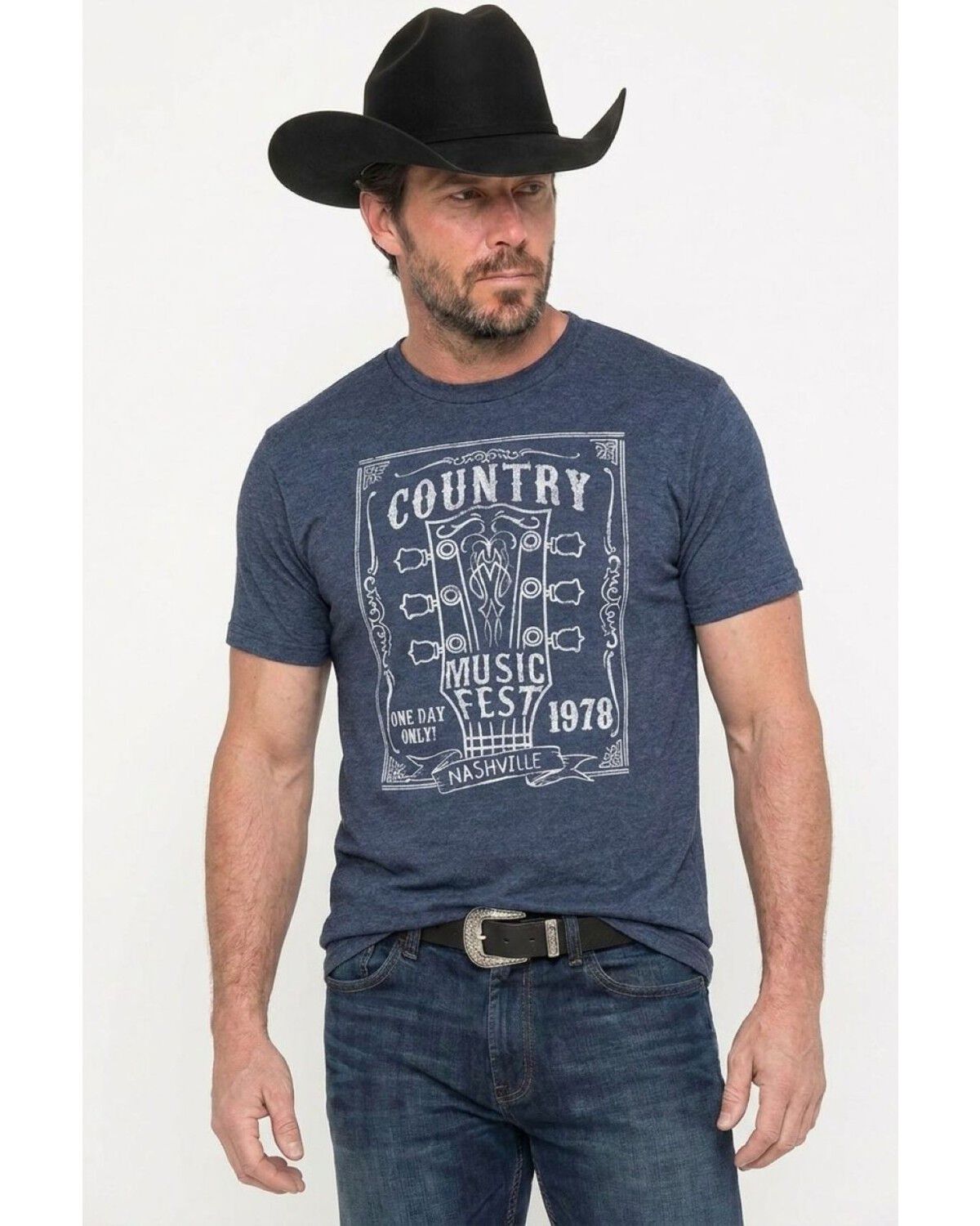 Americana Men's Vintage Music Fest Short Sleeve Graphic T-Shirt, Navy, hi-res