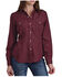 Image #1 - Roper Women's Dotted Print Long Sleeved Pearl Snap Western Shirt, Wine, hi-res