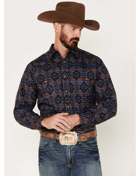 Ariat Men's Giannis Southwestern Print Long Sleeve Snap Western Shirt, Brown, hi-res