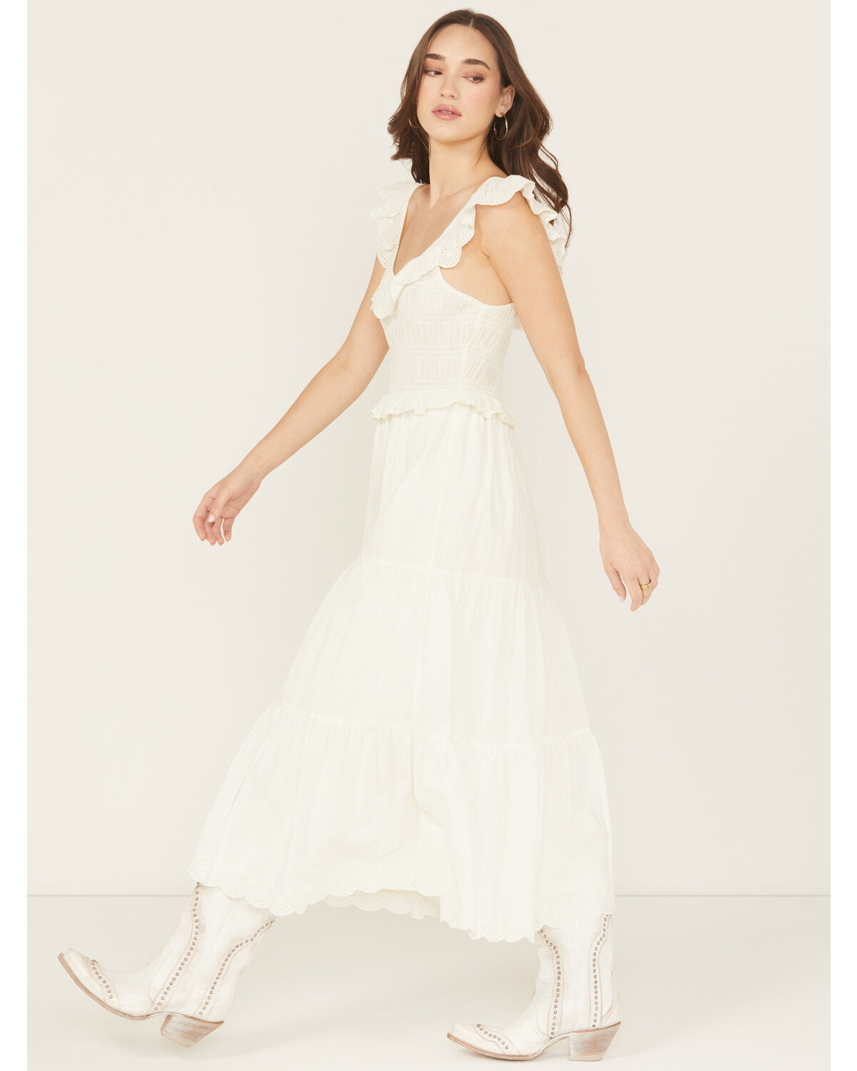 Image #3 - Rock & Roll Denim Women's Eyelet Sleeveless Midi Dress, Natural, hi-res