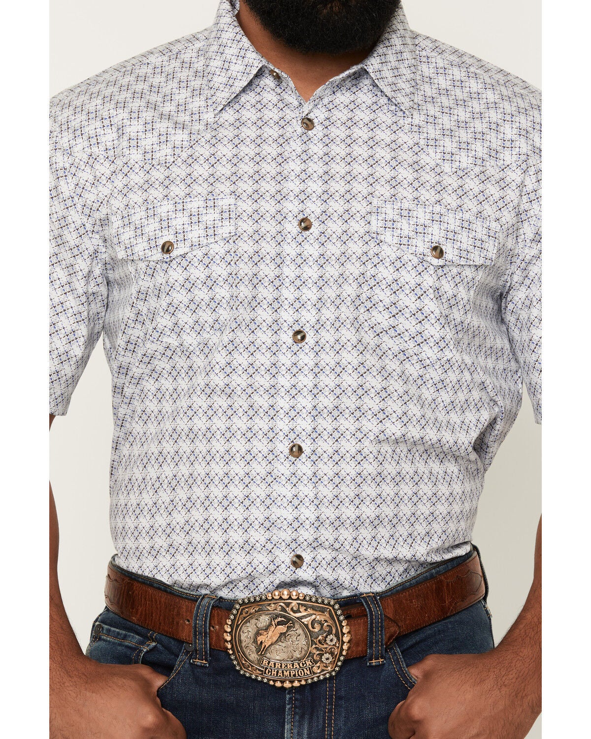 Image #3 - Gibson Trading Co Men's Vibe Check Geo Print Short Sleeve Snap Western Shirt - Big, White, hi-res