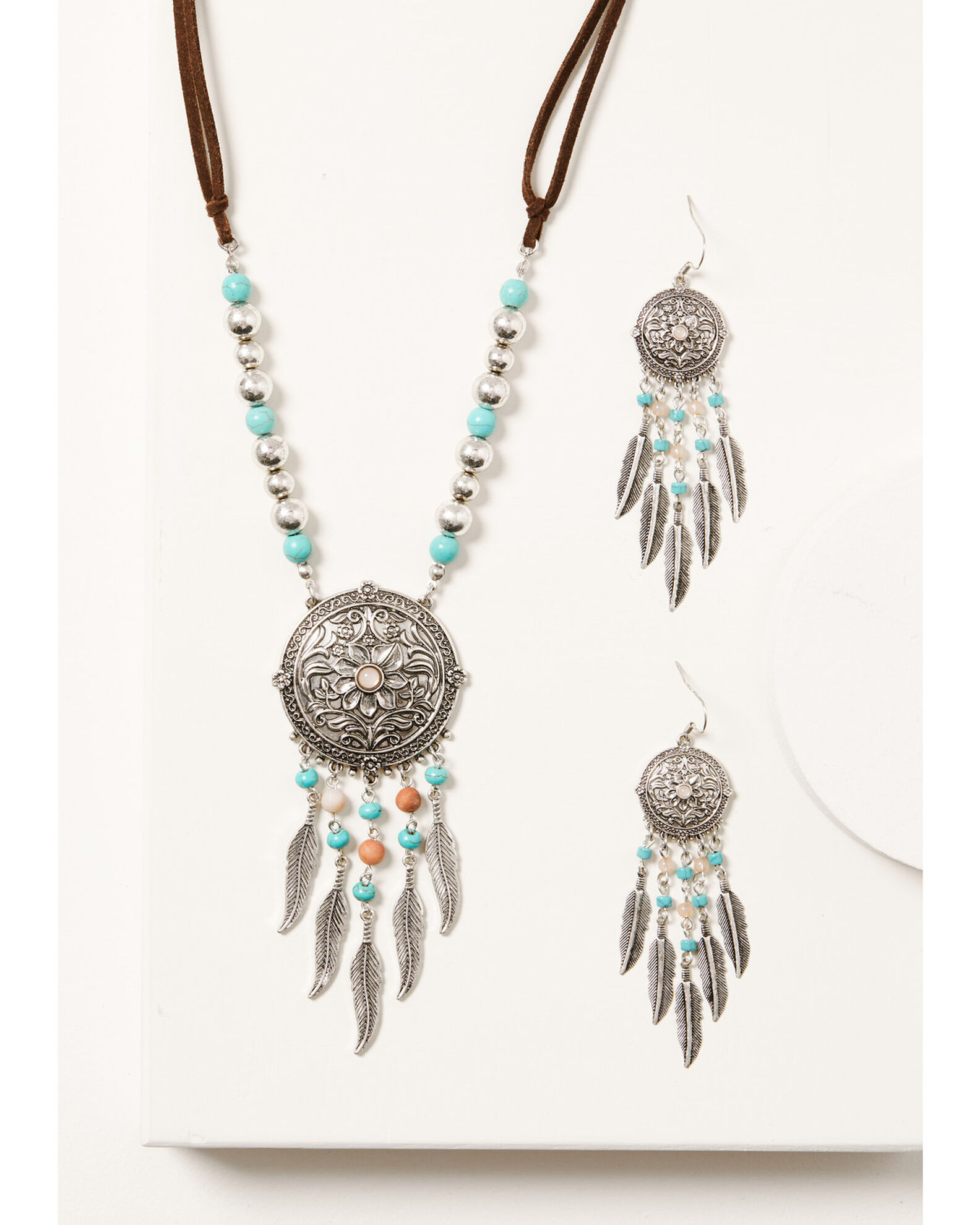 Shyanne Women s Silver Turquoise Dreamcatcher Concho Jewelry Set