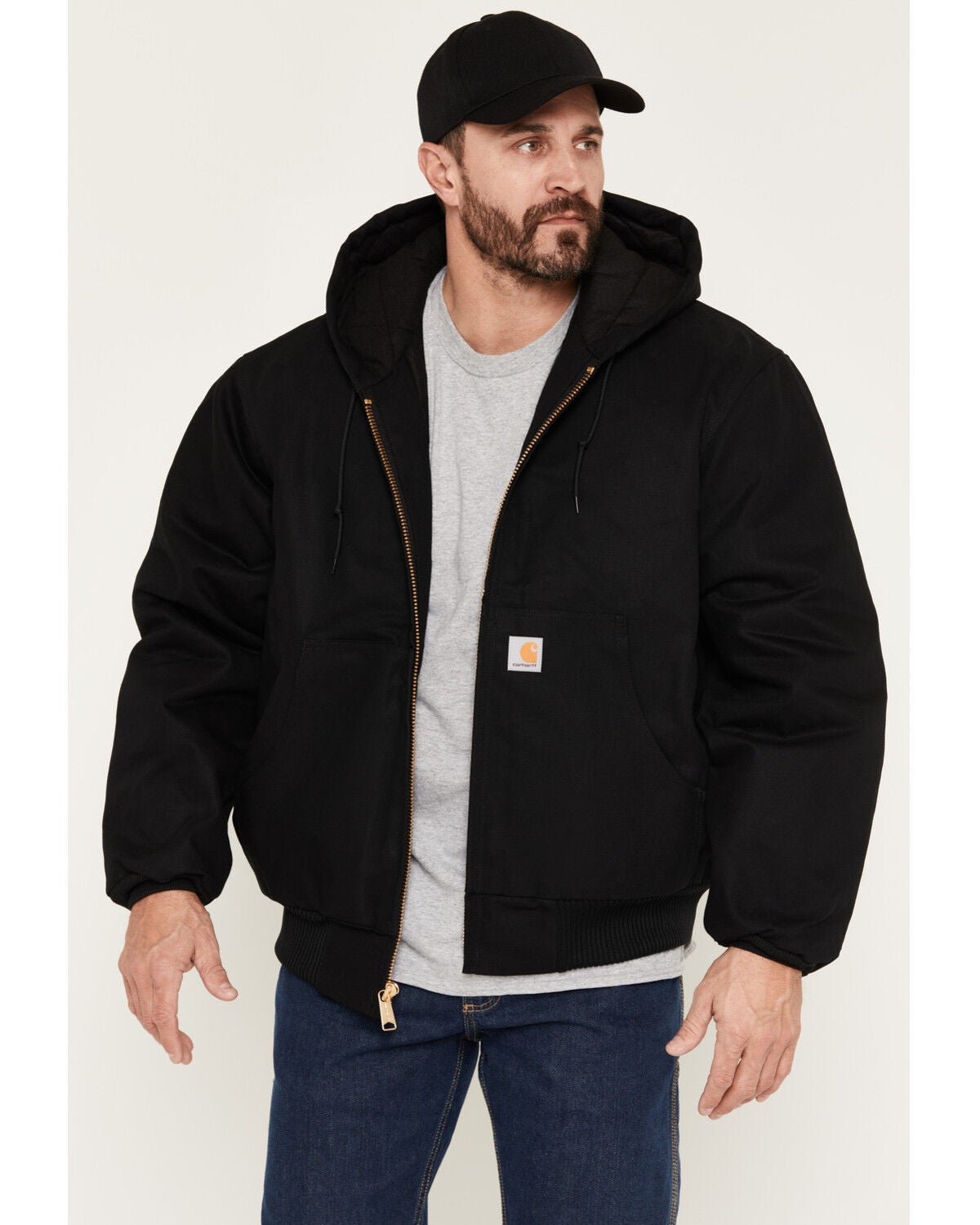 Image #1 - Carhartt Men's Flannel Lined Loose Fit Firm Duck Active Jacket - Tall, Black, hi-res