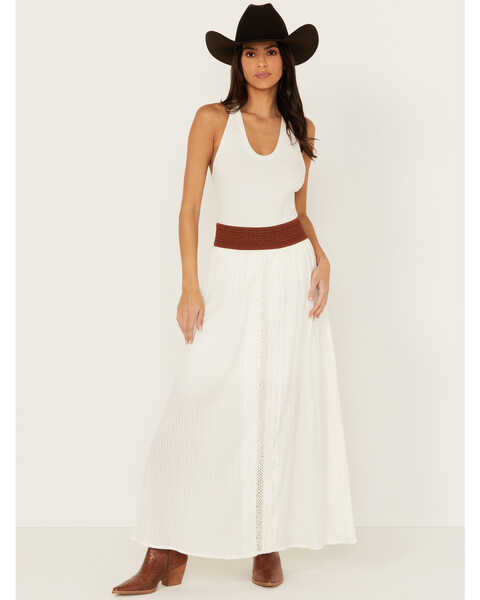 Shyanne Women's Lace Inset Maxi Skirt , White, hi-res