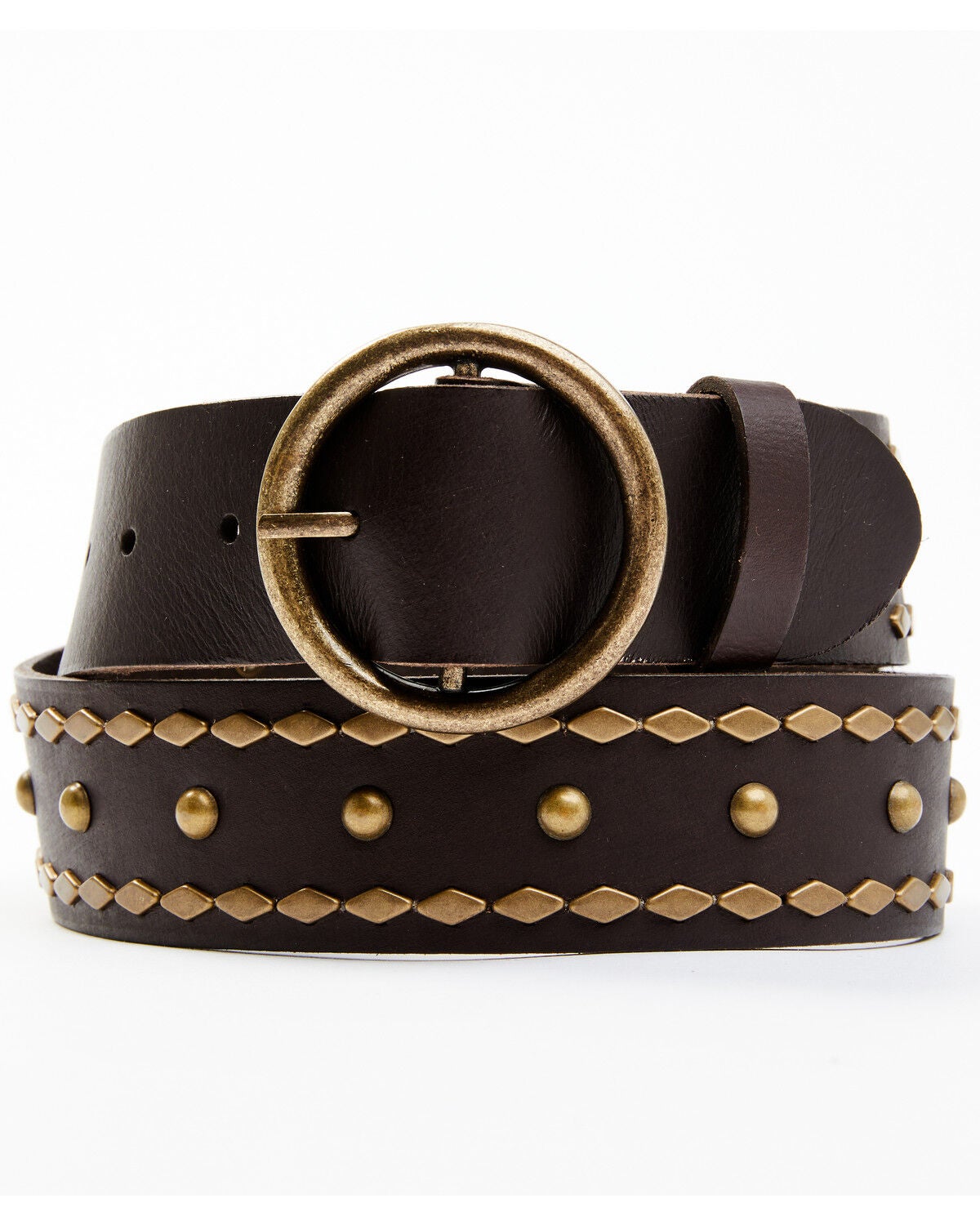 Cleo + Wolf Women's Studded Rivet Leather Retro Belt, Dark Brown, hi-res