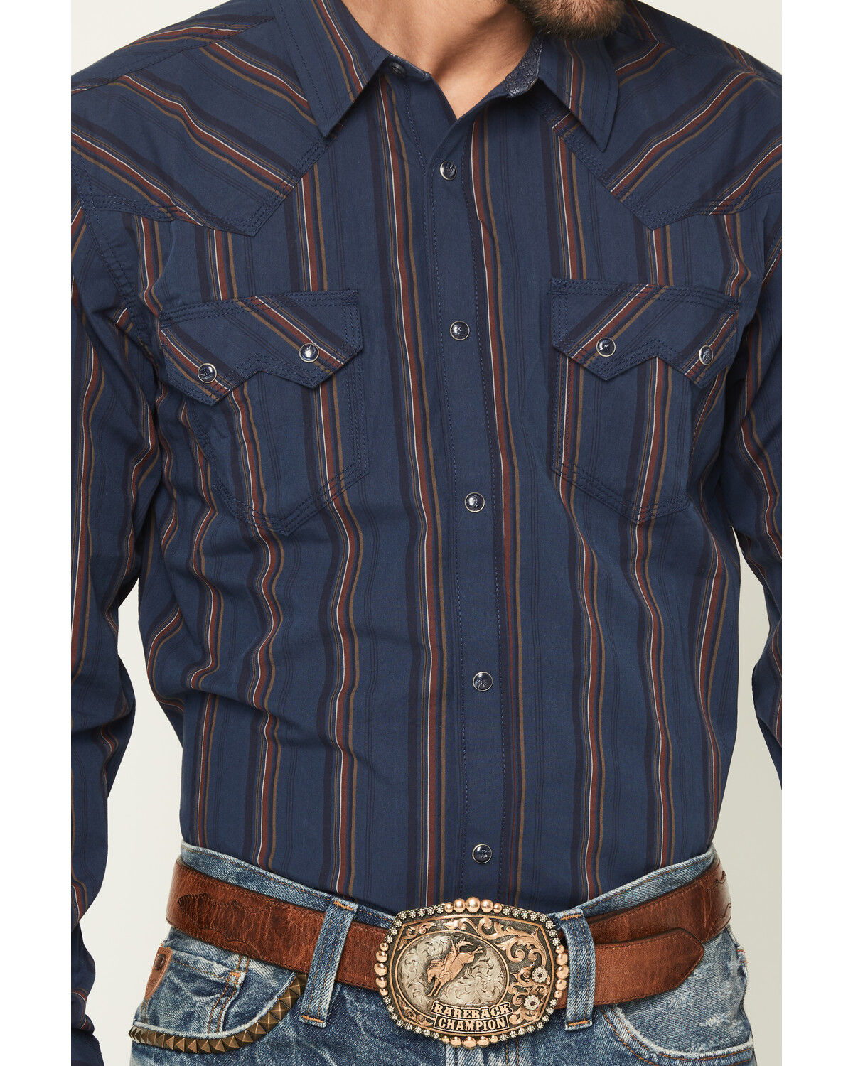 Image #3 - Moonshine Spirit Men's Riff Stripe Print Long Sleeve Snap Western Shirt, Navy, hi-res