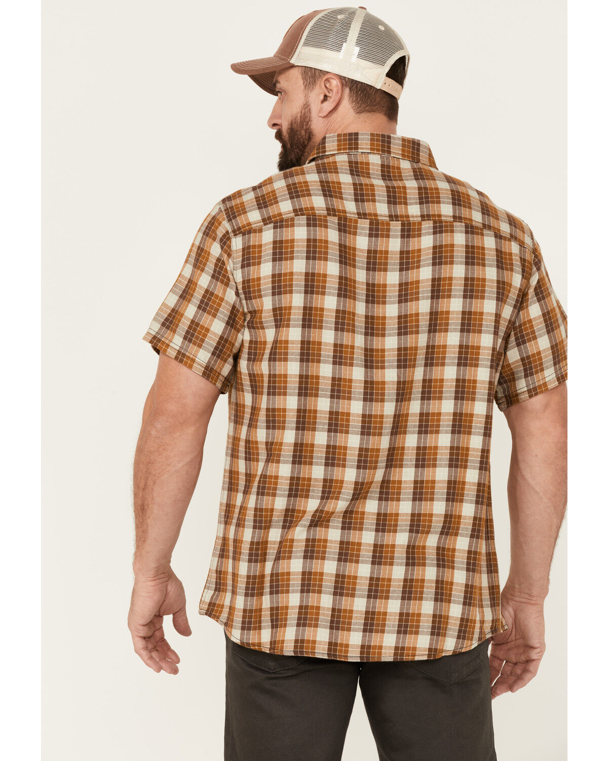 Image #4 - Brothers and Sons Men's Plaid Short Sleeve Button-Down Western Shirt, Beige/khaki, hi-res