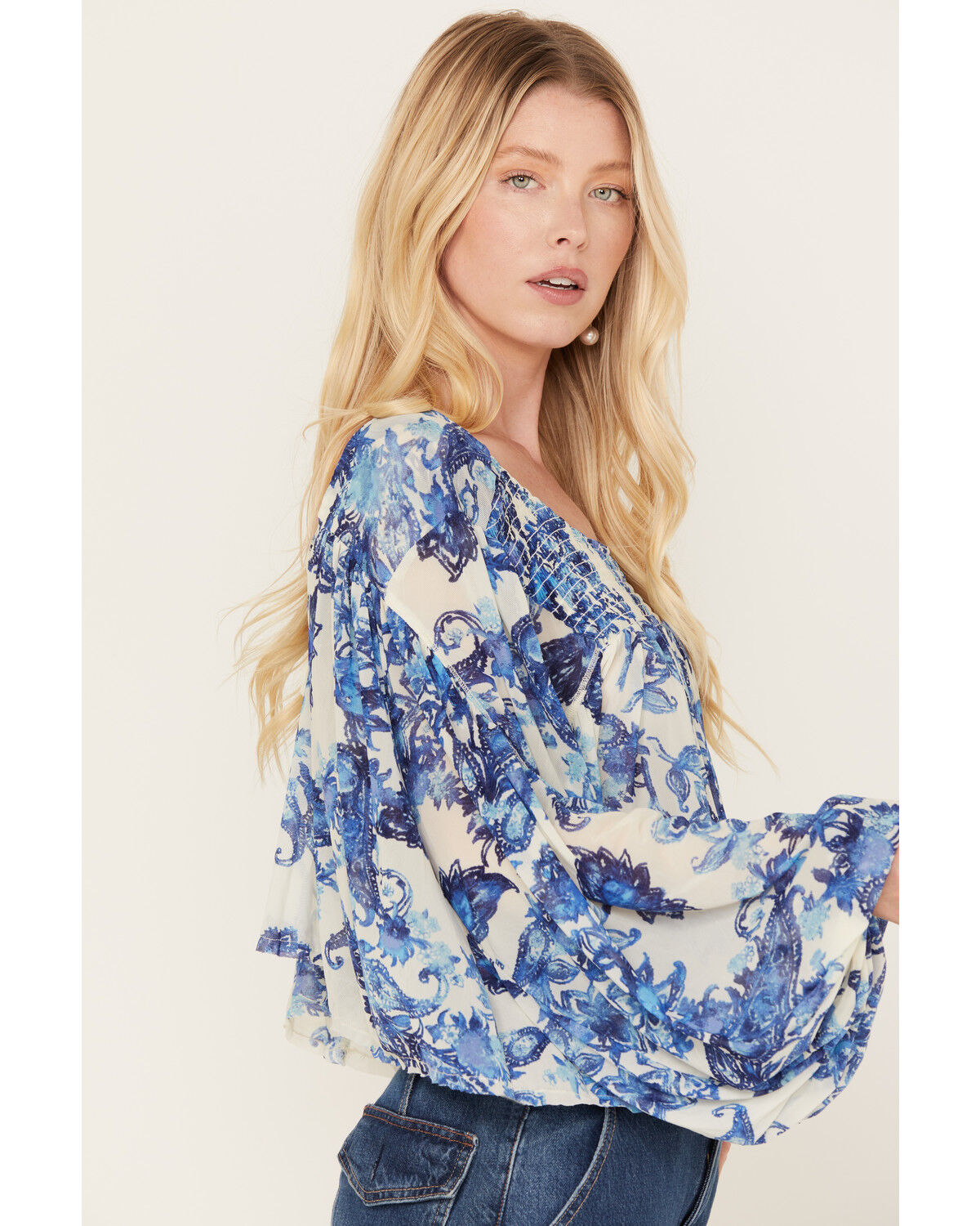 Image #2 - Free People Women's Up For Anything Western Shirt, Cream/blue, hi-res