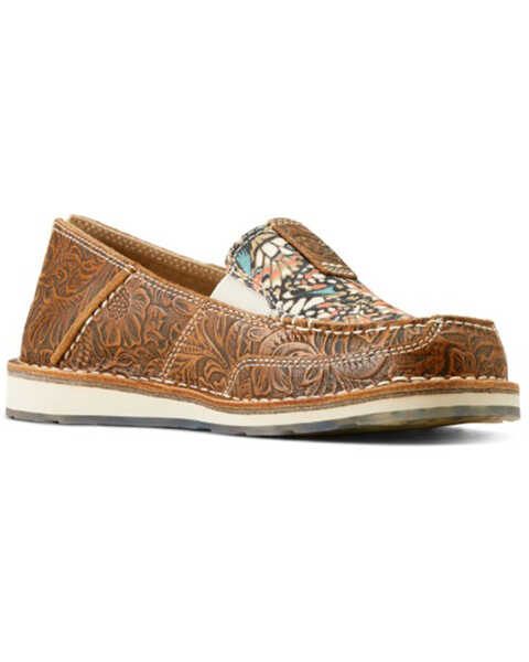 Ariat Women's Floral Embossed Cruiser Casual Shoes - Moc Toe , Brown, hi-res