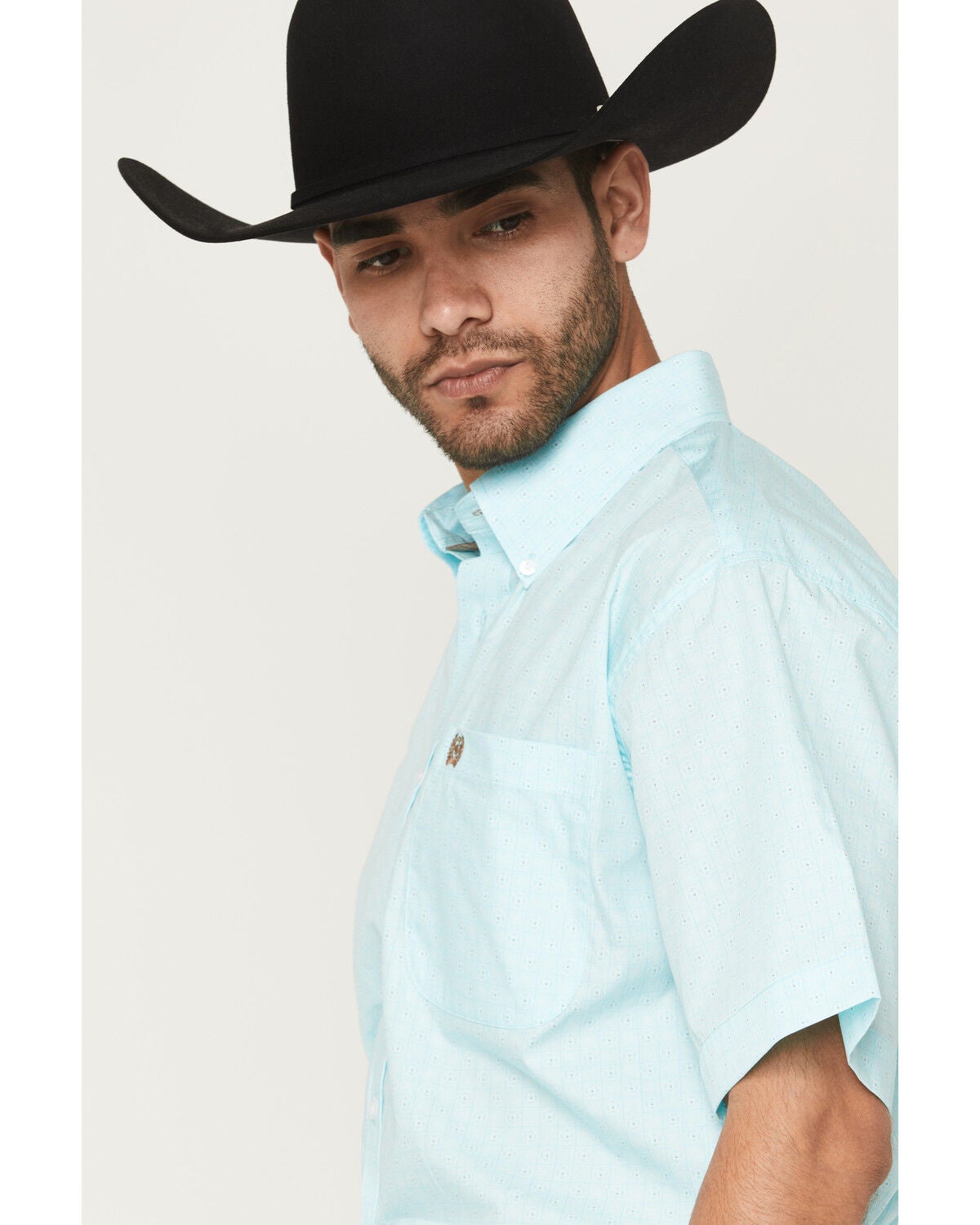 Image #2 - Cinch Men's Boot Barn Exclusive Geo Print Short Sleeve Button-Down Western Shirt, Aqua, hi-res