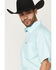 Image #2 - Cinch Men's Boot Barn Exclusive Geo Print Short Sleeve Button-Down Western Shirt, Aqua, hi-res