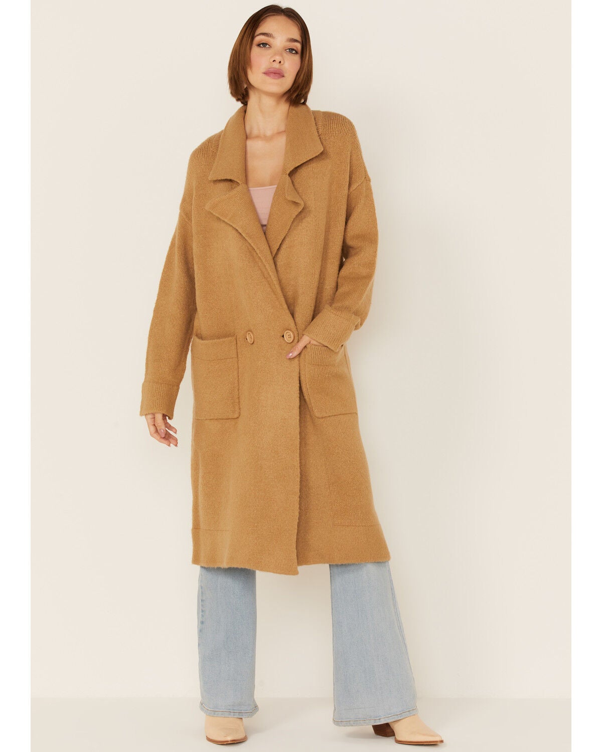 camel knit coat