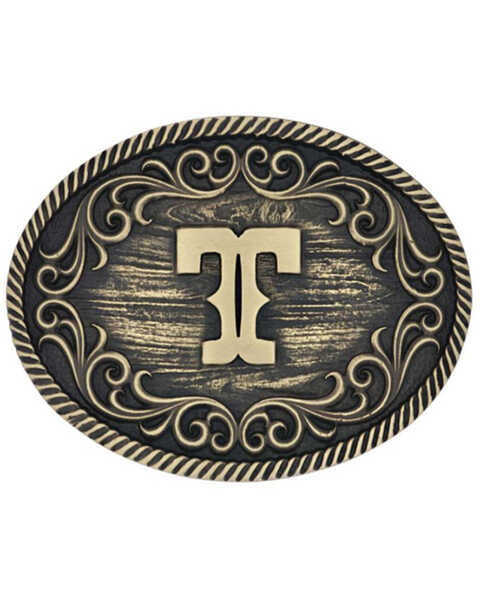 Image #1 - Montana Silversmiths Filigree Initial T Belt Buckle, Bronze, hi-res