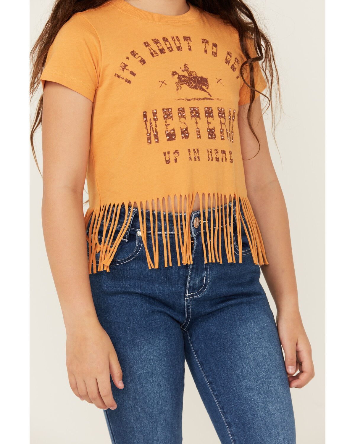 Image #3 - Shyanne Girls' It's About To Get Western Fringe Short Sleeve Graphic Tee, Gold, hi-res