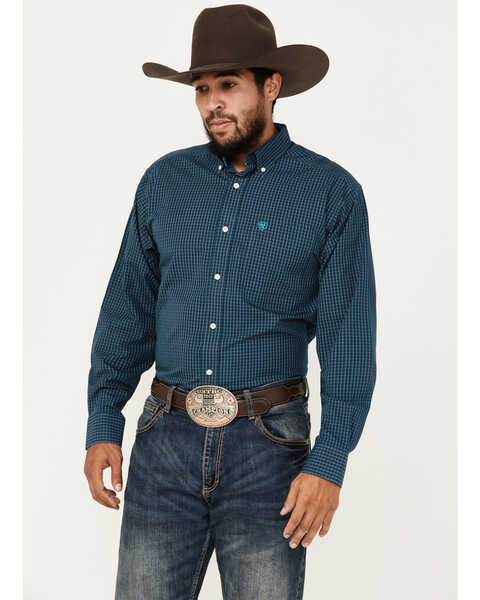 Ariat Men's Greyson Plaid Print Long Sleeve Button-Down Shirt, Blue, hi-res