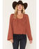 Image #1 - Lovestitch Women's Long Sleeve Lace Trim Top, Dusty Rose, hi-res