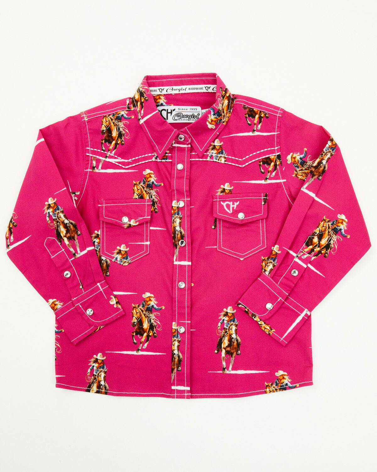 Image #1 - Cowgirl Hardware Toddler Girls' Cowgirl Long Sleeve Snap Western Shirt, Pink, hi-res