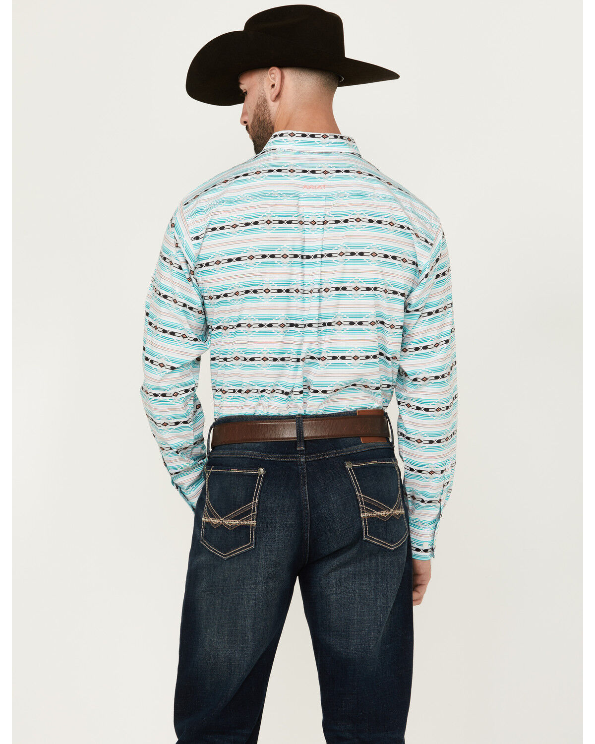 Image #4 - Ariat Men's Jefferson Southwestern Striped Long Sleeve Button-Down Western Shirt - Big, Turquoise, hi-res