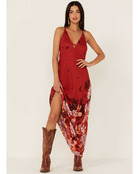 Free People Women's Get To You Floral Print Maxi Dress, Red, hi-res