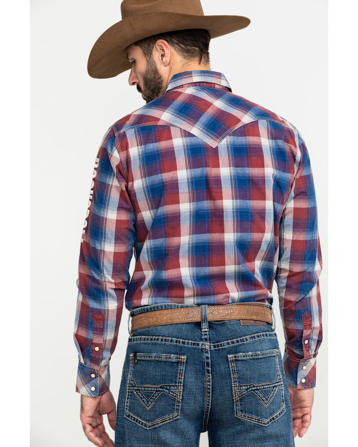 Image #2 - Rock & Roll Denim Men's Plaid Logo Long Sleeve Western Shirt, Red, hi-res