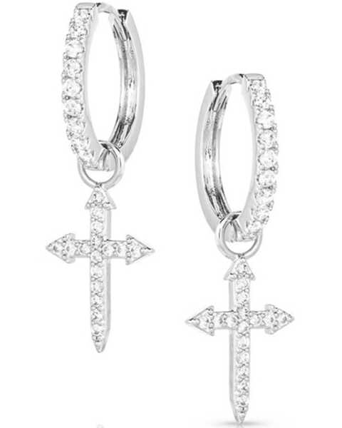 Montana Silversmiths Women's Crystal Devotion Cross Earrings, Silver, hi-res